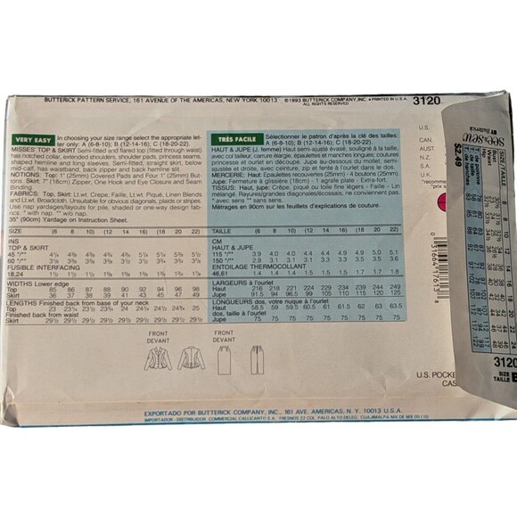 Vintage See & Sew Now 3120 Sewing Pattern Top & Skirt Size B 12-14-16 Uncut - Picture 2 of 3